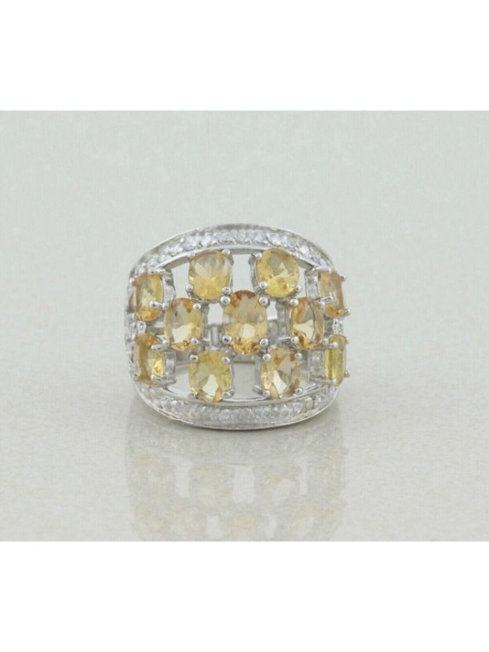 Sterling Silver Yellow Citrine and CZ Ring size 6 1/4